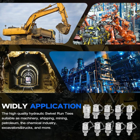 10 Pcs Hydraulic Test Connector Tee Fittings Kit For Excavators And Construction Machinery SINOCMP Compatible, worksite usage.