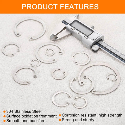 12mm Internal Retaining Ring Circlip Kit 100 Pcs 304 Stainless Steel Internal Circlip Snap Rings C Clips GB893 For Grooved Shafts Studs