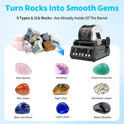 Pro Grade Brushless Rock Tumbler Polisher Kit With 2.5Lb Large Barrel, Three Speed Settings And 9 Day Timer with polished gems