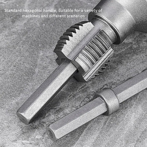 Close-up of the 2 In 1 Internal And External Pipe Threading Tool For One Half And Three Quarter Inch PVC Pipe, showing hexagonal handle.
