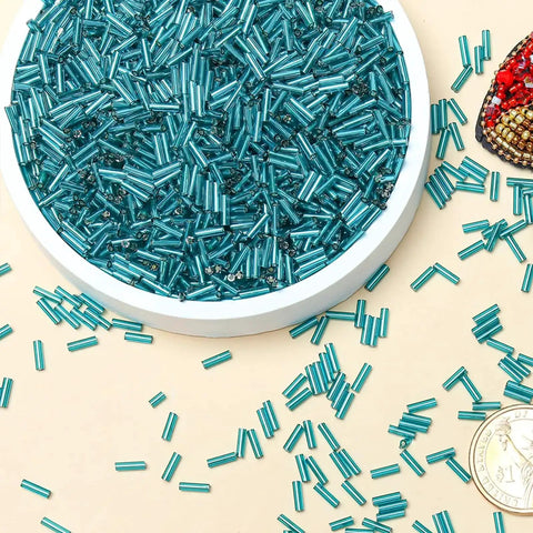 Lake Blue Glass Bugle Beads 2x6mm Bulk 2000 Pieces Tiny Tube Beads For Jewelry Making Embroidery Sewing Crafts
