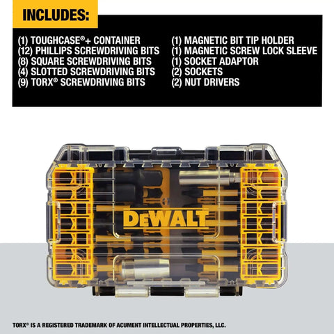 Impact Ready Flextorq 40-Piece Steel Screwdriver Bit Set By DeWalt With Extended Flextorq Zone in clear ToughCase Plus