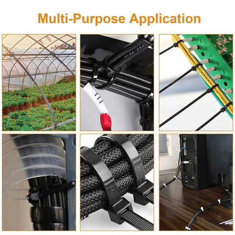 100 Pcs 8 Inch Heavy Duty Zip Ties 40 Lbs Tensile Strength Releasable And Reusable Nylon PA66 Self Lock Cable Ties used in various applications for garden, cables, and office