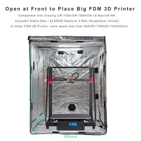 Beefy Size 3D Printer Enclosure With Ventilation Kit. Open front for FDM printers. Size 800x1000x1200mm. Thermal insulation cover.