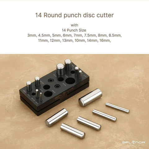 Round Punch Disc Cutter Set for Jewelry Making and Metalworking with 14 punch sizes on display
