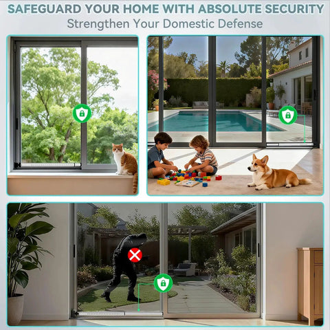 Adjustable Sliding Door Security Bar 25-45 Inches Heavy Duty Rust Resistant Steel No Tool Installation White 1 Pack showing security on doors and windows