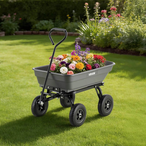 Heavy Duty Workhorse 400Lb Capacity Wheelbarrow Dump Cart With 8 Inch Flat Free Tires And Quick Release Dump System in garden