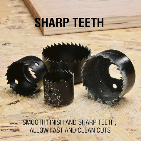 Four hole saws from Six Piece Hole Saw Kit With Case And Mandrels For Soft Wood PVC And Plywood 1-1/4 To 2-1/8 Inch 32-54mm Set KATA