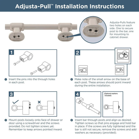 Installation instructions for Champagne Bronze Cabinet Hardware Set 5 Pack Adjustable Drawer Pulls For Kitchen Cabinets Dressers And Cupboards