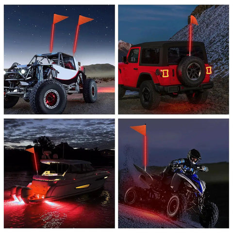 3 Foot LED Whip Light With Aluminum Base Red Color Safety Warning Pole Antenna for RZR Polaris Dune Buggy Off Road Truck UTV ATV