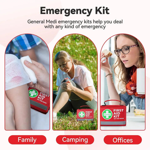 Image of Go-To 150-Piece Compact First Aid Kit with Instant Cold Pack, used by family, camping, and office setting.