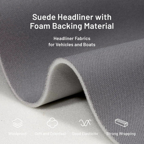 Gray Headliner Fabric 97 Inch By 60 Inch With Foam Backing Tube Packaged close-up showing fabric texture and foam backing.