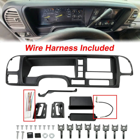Double Din Dash Panel Bezel For 1995 1999 GMC Silverado Tahoe Suburban with wire harness and installation parts