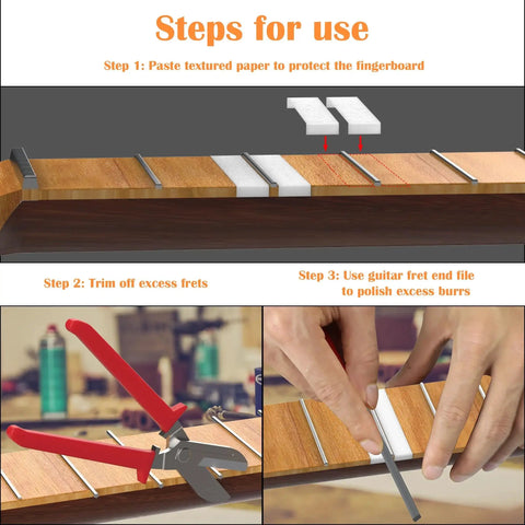 Step-by-step guide using Double Sided Fret End Dressing File For Guitar Fret Ends, Pro Grade Luthier Tool For Rounding and Deburring