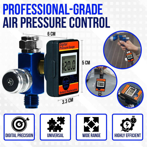 LE LEMATEC digital air pressure regulator with LED display; blue body, 1/4 NPT, for air compressors and tire inflation