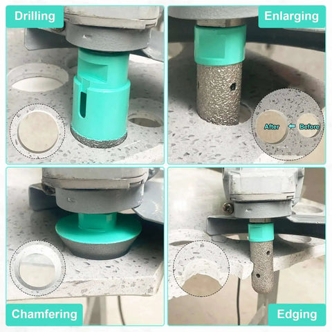 Pro Grade Diamond Core Drill Bits Set For Porcelain Tile And Ceramic Tile with 25mm and 35mm bits in action on tile surface