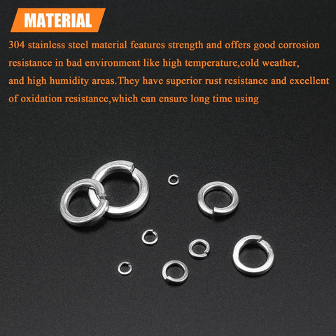 M3 stainless steel split lock washers, silver; set of multiple sizes.