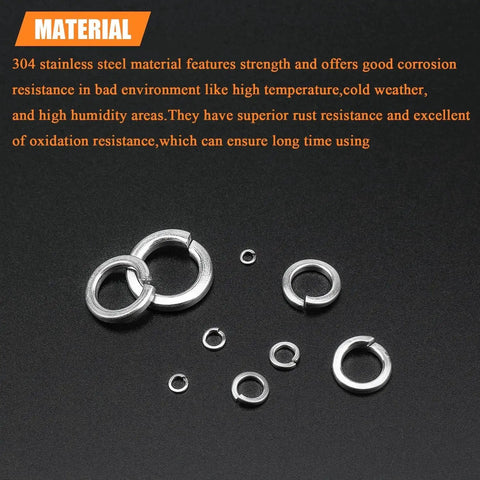 200 Piece Pack M4 Stainless Steel Split Lock Washers 304 Grade displayed on dark surface