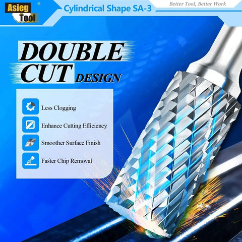 Premium Tungsten Carbide Burr Rotary File Cylindrical Double Cut For Die Grinders And Drills One Quarter Inch Shank Diameter