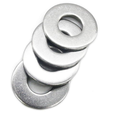 Five flat stainless fender washers, 1-in outer diameter, 0.080-in thick, 304 stainless