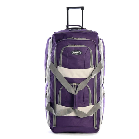 Front view of 29 Inch Jumbo Rolling Duffle Bag With Eight Pockets, Water Resistant Luggage For Travel, Lightweight Wheeled Suitcase