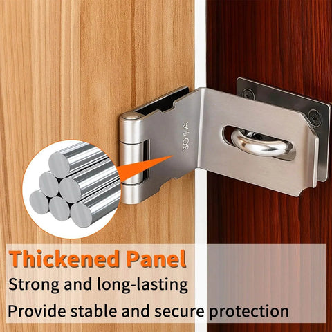 4 Inch Door Hasp Latch 90 Degree Stainless Steel Right Angle Padlock Hasp Locking Latch on wooden door.