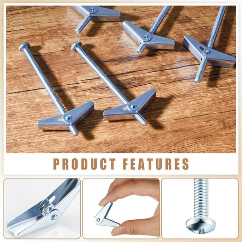 100 Pack Quarter Inch By Four Inch Toggle Bolts With Butterfly Nuts For Drywall Heavy Duty Wall Anchors on wood surface