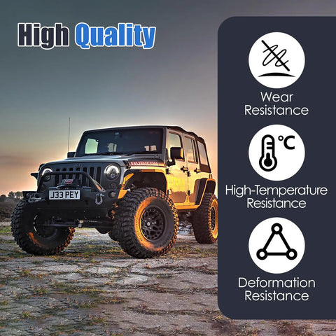 Jeep Wrangler JK equipped with heavy-duty tires showcasing wear, temperature, and deformation resistance features.