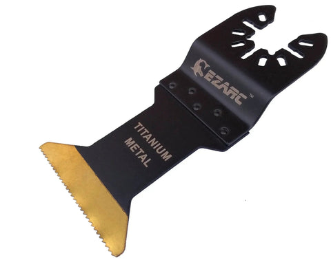 Titanium Bi Metal Oscillating Tool Blade For Metal Wood Nails Screws Plastic Cutting 3 Pack By EZARC, front view.