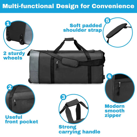 Foldable Rolling Duffel Bag With Wheels For Travel And Sports 100L Large Capacity Lightweight Duffel With 32 Inch Size and Features