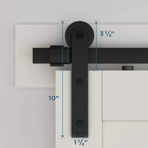Builder Interior Sliding Barn Door Kit Two Piece 72 Inch Matte Black With All Mounting Hardware close-up view of hanger bracket