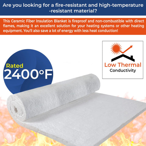 SIMOND STORE ceramic fiber insulation blanket, white rolled sheet, 1" thick x 12" x 24", 2400°F rated
