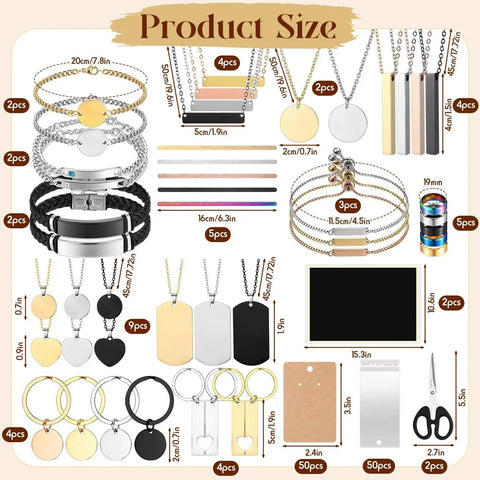 All In One Laser Engraving Jewelry Kit With 99 Pcs Materials And 46 Accessories for Necklace, Bracelet, Ring, Keychain DIY.