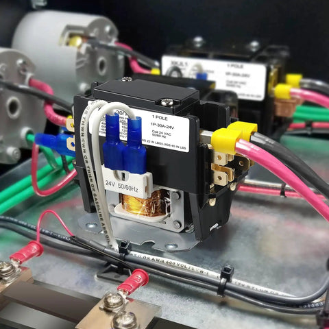 Go-To 24V 30A HVAC Contactor Relay 1 Pole, 24 VAC Replacement for C230B installed in an HVAC system, displaying 1-pole design.