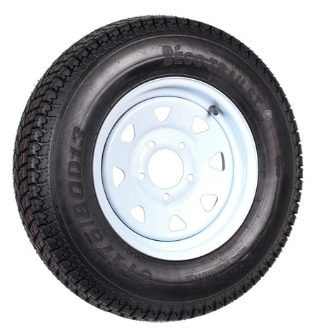 2 Pack Trailer Tire And Rim Bundle With 13 Inch White Spoke Wheels, 5 Lug On 4.5 Inch Center, ST175/80D13 B78-13 Load C, 1360 Lb Capacity