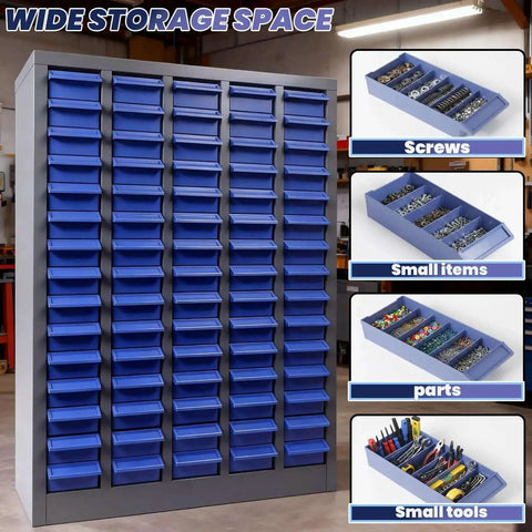 75 Drawer Parts Cabinet For Garage And Workshop, Heavy Duty Stainless Steel Nut And Bolt Organizer With 140 Labels And 375 Dividers