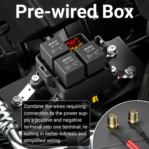 12V Three Way Waterproof Relay Box With Pre Wired Fuses And Relays, 3x4 Pin, 40A Relay, installed in engine compartment