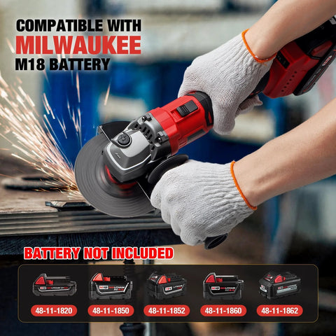 Cordless Angle Grinder For Milwaukee M18 18V Battery, Brushless 4 1/2 Inch Grinder with variable speed, used for metal cutting.