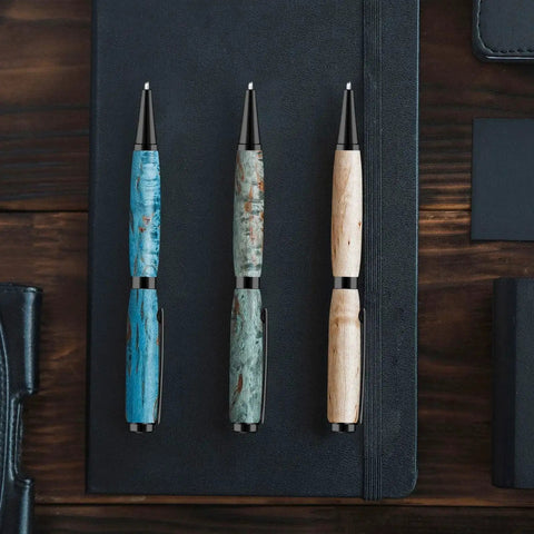 Slimline Pen Kit Set 7mm Twist With Refill Black, 20 Pack Wood Turning Lathe Supplies For DIY Copper Craft, three wood pens
