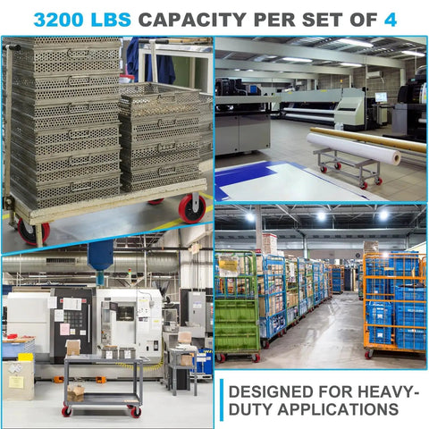 Industrial environment showing carts with Five Inch By Two Inch Polyurethane Caster Wheels Set Of Four Heavy Duty Polyolefin Core Caster Wheels
