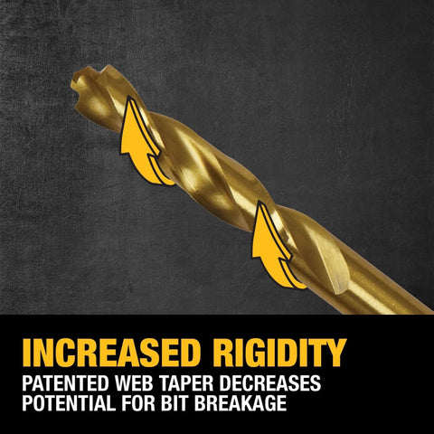 Close-up of Titanium Nitride Coated 14 Piece Drill Bit Set For Wood Metal And Plastic With Connectable Storage System And Patented Bit Bar Design