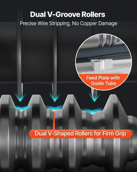 Dual V-groove rollers for Electric Wire Stripper Workhorse With 11 Feed Channels Strips 0.06 To 1.57 Inch Copper Cables 370W Motor