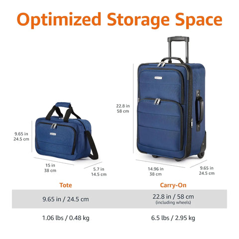 Softside Luggage Set With 23 Inch Expandable Wheeled Suitcase And 15 Inch Tote For Work Trips And Weekend Getaways Navy Blue