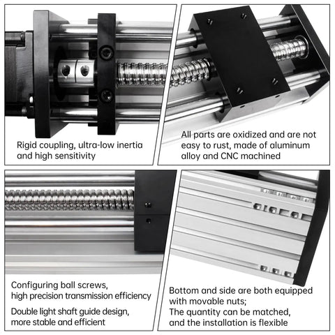 Rock-Solid Precision CNC Linear Stage Actuator With Double Optical Axis Rail And 1204 Ball Screw, 100mm Effective Stroke