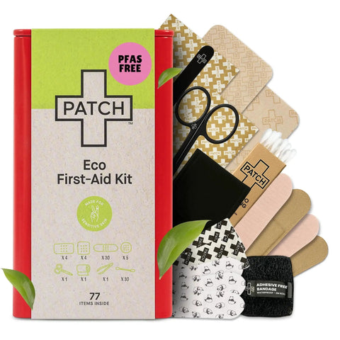Eco First Aid Kit With Hypoallergenic Bamboo Bandages For Sensitive Skin, Assorted Large And Small Sizes, 77 Count