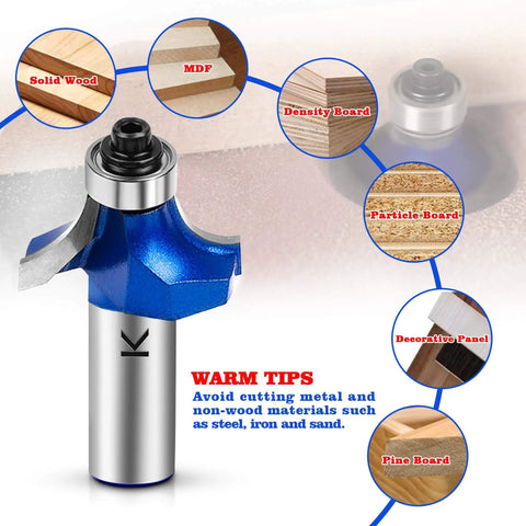 Roundover Router Bit Set Pro Grade With 1/2 Inch Shank Radius Options 1/4, 3/8, 1/2 Inch Carbide Tip Two Flutes Bearing Guide