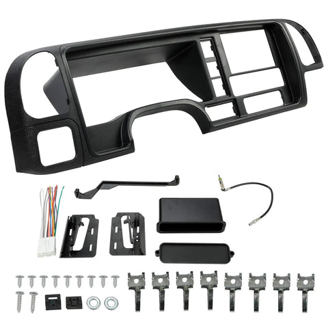 Double Din Dash Panel Bezel For 1995 1999 GMC Silverado Tahoe Suburban with installation components shown