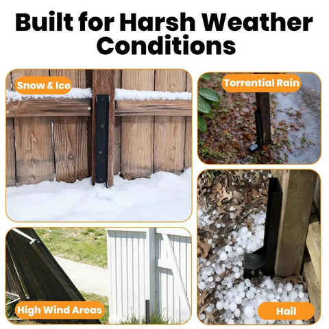 Heavy Duty Fence Post Repair Kit For Leaning Or Broken Wood Posts Anchor Bracket in harsh weather conditions