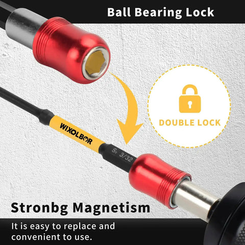 Close-up of magnetic bit holder with double lock feature for 23 Piece 4 Inch Extra Long Hex Head Allen Wrench Drill Bit Set.