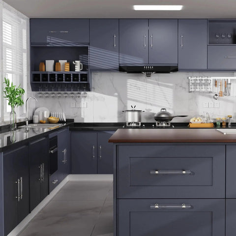 Modern kitchen with 6 Pack Glass Cabinet Handles And Pulls For Cabinets And Drawers In Brushed Nickel With Crystal Glass Rod Knobs